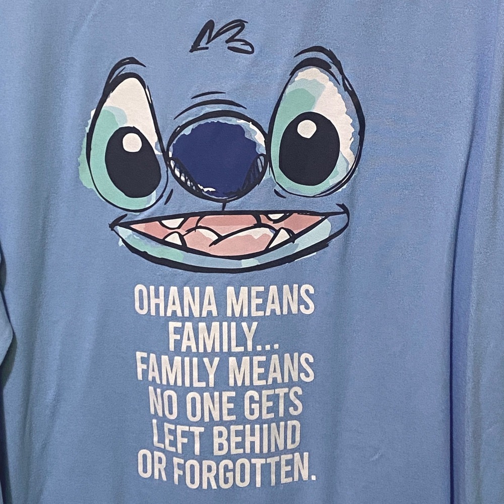 Disney Lilo STITCH Ohana Means Family Knit‎ Sweater Sleepwear Top Light Blue XL